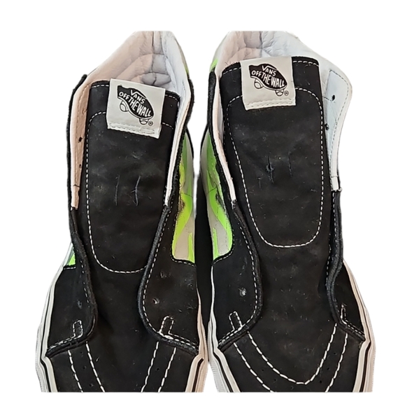 Vans SK8-Hi black suede with neon flames high top sneakers W9.5, M8 - Picture 9 of 12